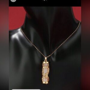 Chinese 18k Gold Plated Dragon Column Pendant Necklace With Gemstone Inlay